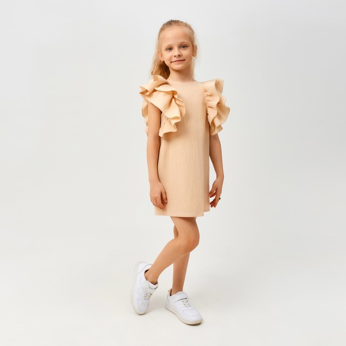 Платье для девочки MINAKU: Cotton Collection цвет светло-бежевый, рост 140 - фото 1907450826
