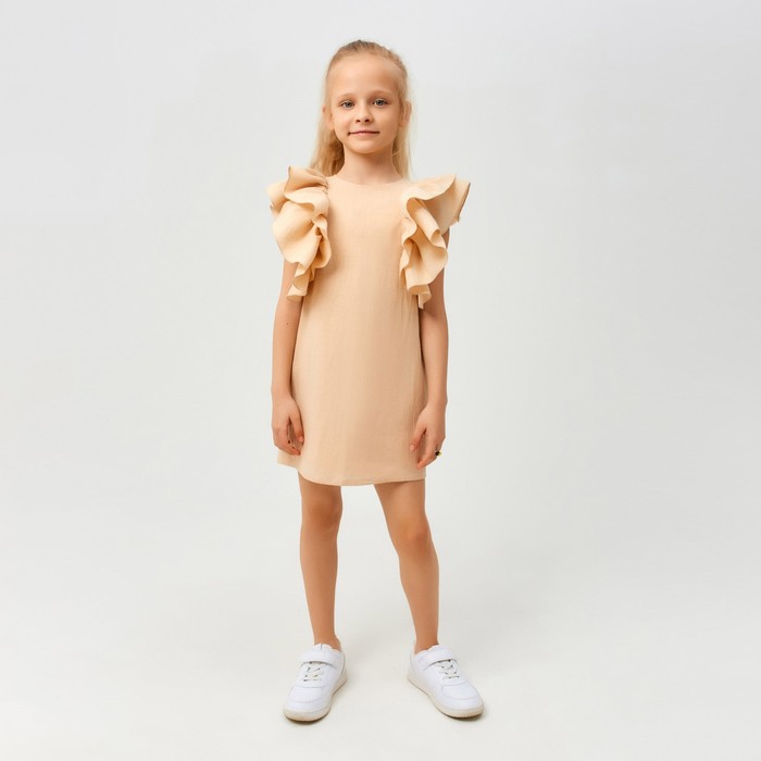 Платье для девочки MINAKU: Cotton Collection цвет светло-бежевый, рост 140 - фото 1907450829