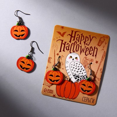 Серьги на крючках "Happy Halloween", тыковки 7 х 9 см