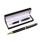 Ручка подарочная, шариковая "Классика" в кожзам футляре, поворотная, корпус черный с золотым - фото 7785265