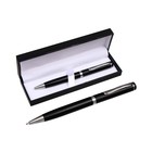 Ручка подарочная, шариковая "Коломбо" в кожзам футляре, поворотная, корпус черный с серебром - фото 9496361