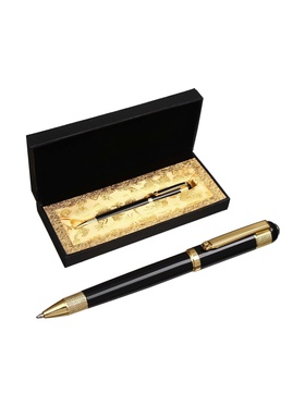 Ручка подарочная Calligrata «Вензура», шариковая, поворотная, в футляре кожзам, корпус чёрный с золотым 7584542