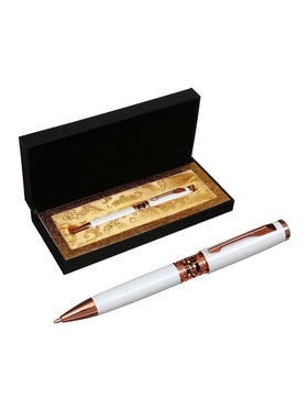 Ручка подарочная Calligrata «Кронос», шариковая, поворотная, в футляре кожзам, корпус белый с золотым 7584543