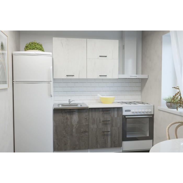 Кухонный гарнитур Сиена лайт 1200х600 Белый/Сосна/Дуб грей, бетон темный - Фото 1