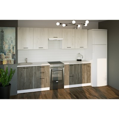 Кухонный гарнитур Сиена мега 2500х600 Белый/Сосна/Дуб грей, бетон темный