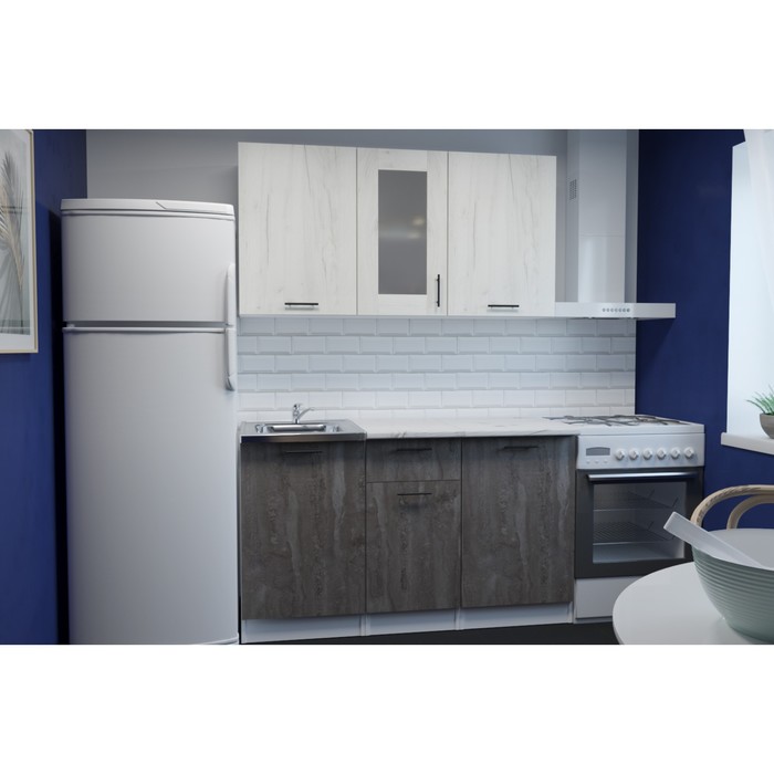 Кухонный гарнитур Сиена медиум 1400х600 Белый/Сосна/Дуб грей, бетон темный - Фото 1