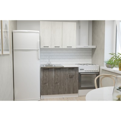 Кухонный гарнитур прямой для маленькой кухни «Сиена мини», 1000×600 мм, цвет белый/сосна/дуб грей/бетон тёмный