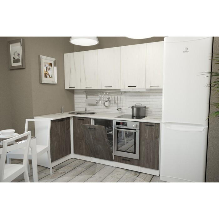 Кухонный гарнитур угловой «Сиена прайм», 2000×1100 мм, цвет белый/сосна/дуб грей/бетон тёмный - Фото 1