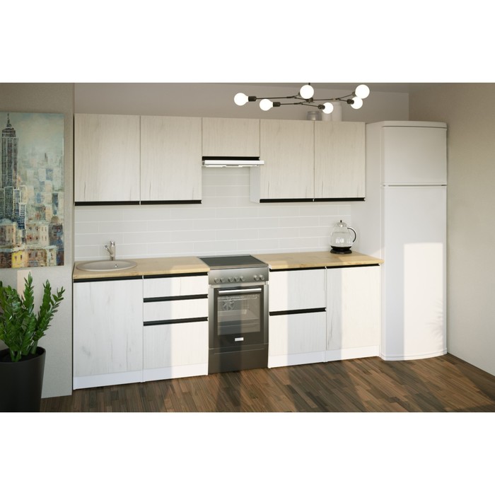 Кухонный гарнитур прямой «Амели мега», 2500×600 мм, цвет белый/дуб бунратти/дуб грей - Фото 1