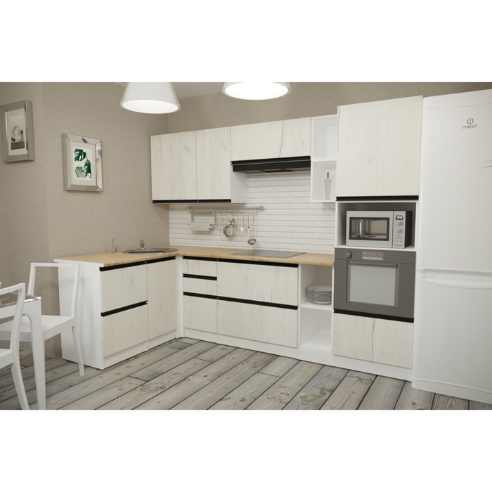 Кухонный гарнитур угловой «Амели мега прайм», 2700×1500 мм, цвет белый/дуб бунратти/дуб грей - Фото 1