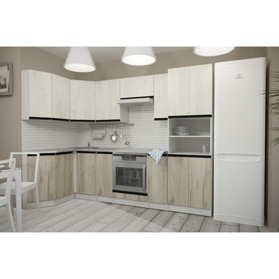 Кухонный гарнитур угловой «Паола гранд прайм», 2600×1400 мм, цвет белый/кантри/дуб грей/дуб браун