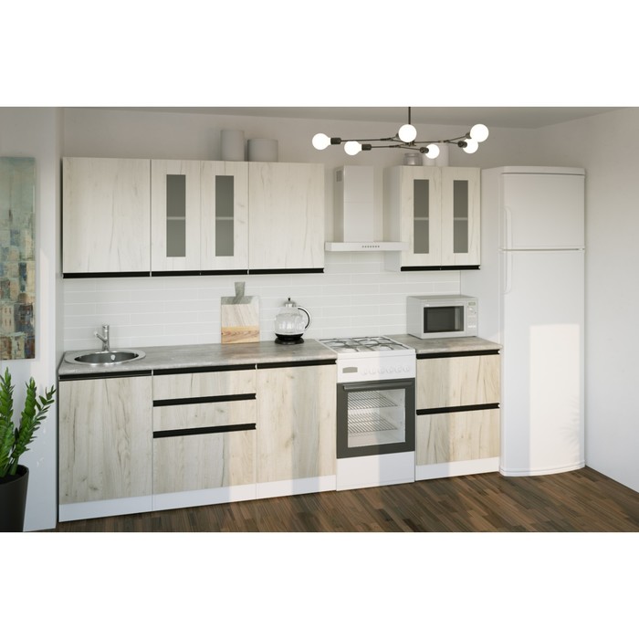 Кухонный гарнитур прямой «Паола компакт», 2200×600 мм, цвет белый/кантри/дуб грей/дуб браун - Фото 1
