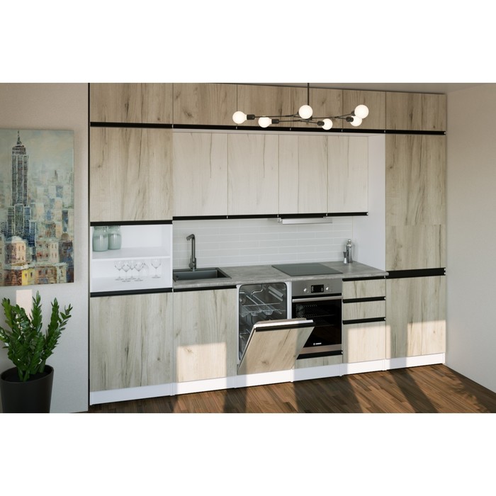 Кухонный гарнитур трёхуровневый «Паола люкс», 3000×600 мм, цвет белый/Кантри/Дуб грей, Дуб браун - Фото 1