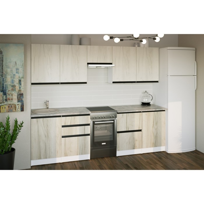 Кухонный гарнитур прямой «Паола мега», 2500×600 мм, цвет белый/кантри/дуб грей/дуб браун - Фото 1