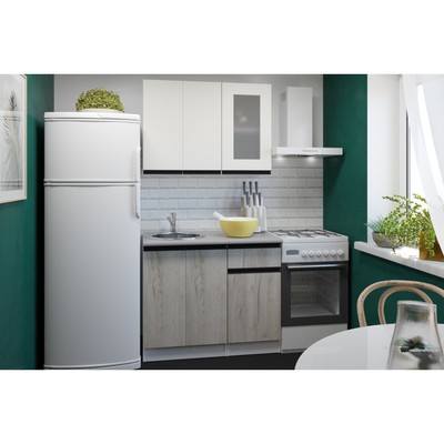 Кухонный гарнитур прямой «Паола мини», 1000×600 мм, цвет белый/кантри/дуб грей/дуб браун