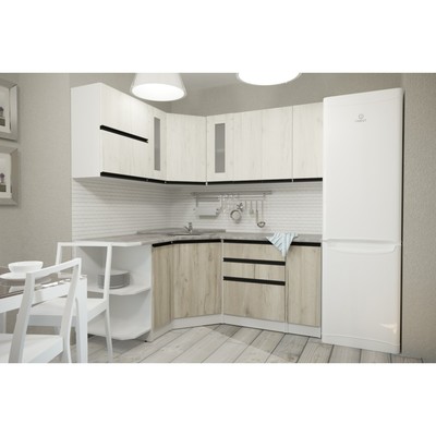 Кухонный гарнитур угловой «Паола оптима», 1800×1500 мм, цвет белый/кантри/дуб грей/дуб браун