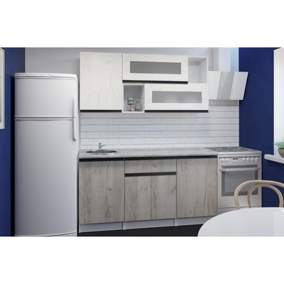 Кухонный гарнитур прямой «Паола стандарт», 1600×600 мм, цвет белый/кантри/дуб грей/дуб браун