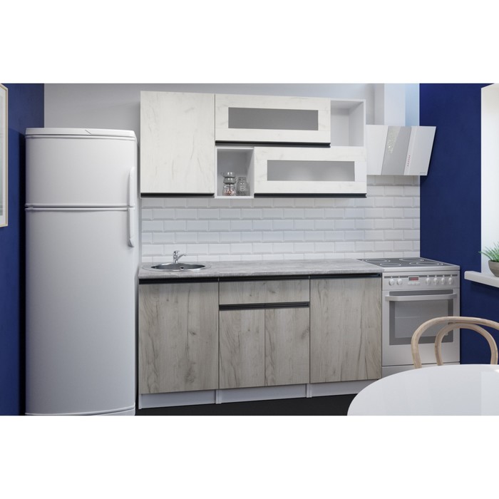 Кухонный гарнитур прямой «Паола стандарт», 1600×600 мм, цвет белый/кантри/дуб грей/дуб браун - Фото 1