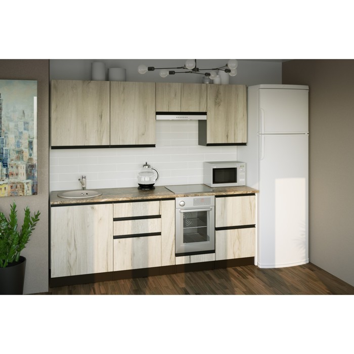 Кухонный гарнитур прямой «Равенна компакт», 2200×600 мм, цвет венге/алмабра тёмная/дуб браун - Фото 1