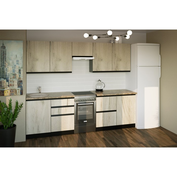 Кухонный гарнитур прямой «Равенна мега», 2500×600 мм, цвет венге/алмабра тёмная/дуб браун - Фото 1