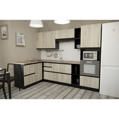 Кухонный гарнитур угловой «Равенна мега прайм», 2700×1500 мм, цвет венге/алмабра тёмная/дуб браун