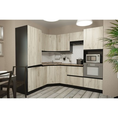 Кухонный гарнитур угловой «Равенна оптима», 2400×1800 мм, цвет венге/алмабра тёмная/дуб браун