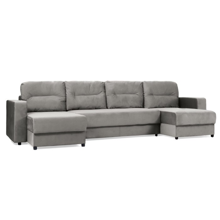 П-образный диван малый «Виват», механизм еврокнижка, велюр, цвет серый - Фото 1