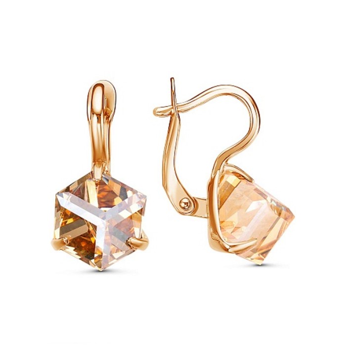 Серьги «Кубик» грани, розовое золочение, цвет белый - Фото 1