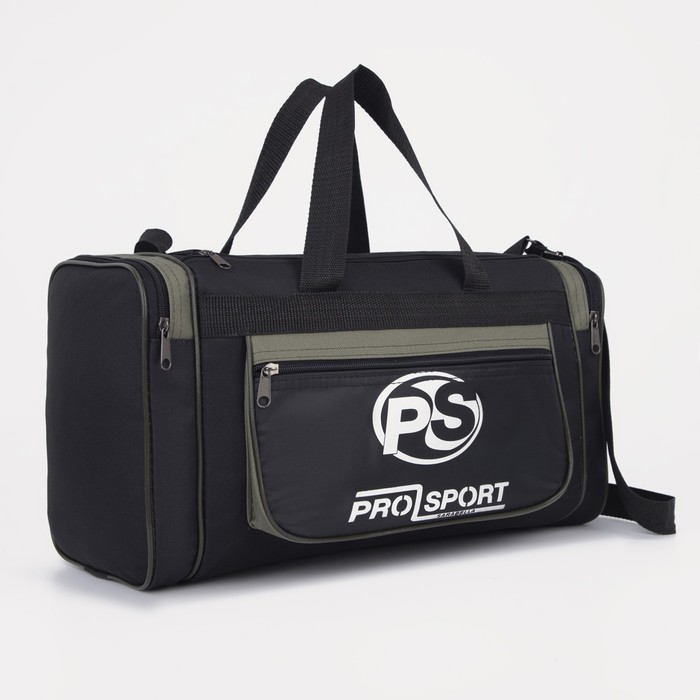 Сумка спортивная на молнии, 3 наружных кармана, длинный ремень, чёрная, хаки - Фото 1