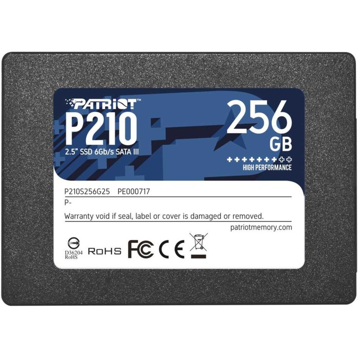 Накопитель SSD Patriot P210S256G25 P210, 256 Гб, SATA III, 2.5