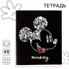 Тетрадь 48 листов в клетку, картонная обложка "Микки", Микки Маус