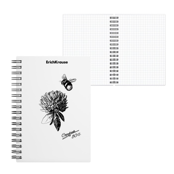 Тетрадь А6 (120 х 146 мм), 80 листов в клетку на гребне ErichKrause Blossom "Black and White", пластиковая обложка, тиснение "песок", блок офсет, белизна 100% - Фото 1