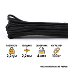 Паракорд 275, нейлон, d=2.2 мм, 10 м, чёрный - Фото 1