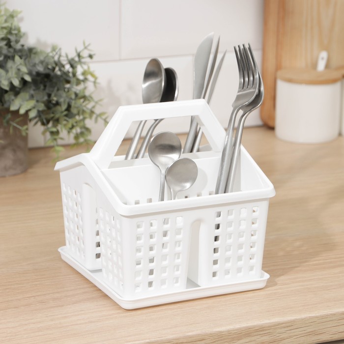 Подставка под столовые приборы «Лофт», 15×16×16 см, пластик, белый - Фото 1
