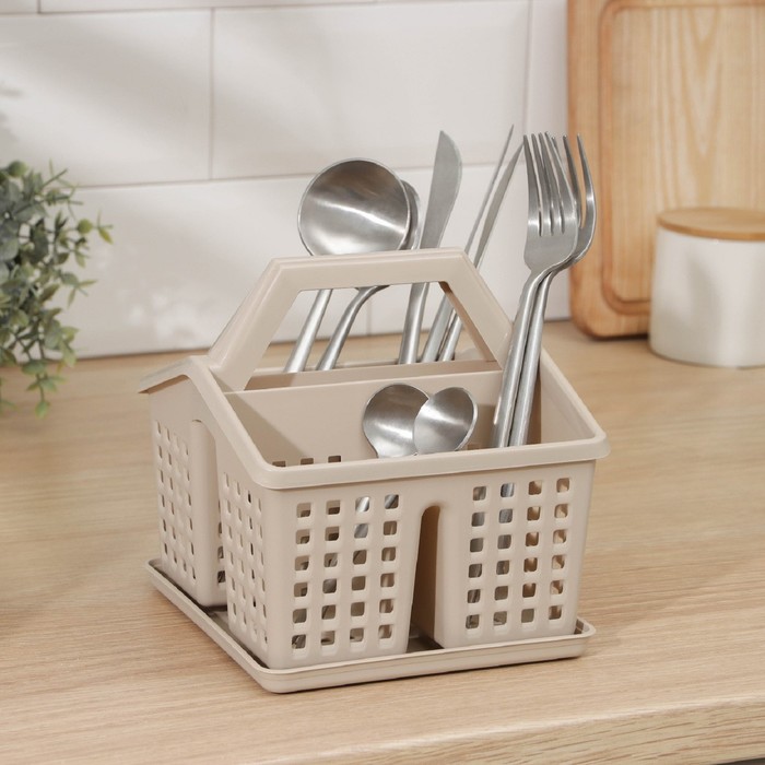 Подставка под столовые приборы «Лофт», 15×16×16 см, пластик, цвет латте - Фото 1