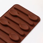 Форма для украшений Доляна «Ложечки», силикон, 13,5×9,5×0,7 см, 6 ячеек (8,3×1,8 см), цвет коричневый - фото 24587311
