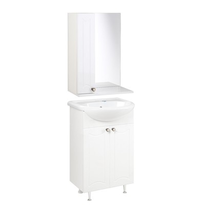 Комплект мебели для ванной «Виктория 55», левый: тумба с раковина «Уют 55», зеркало - шкаф, цвет белый