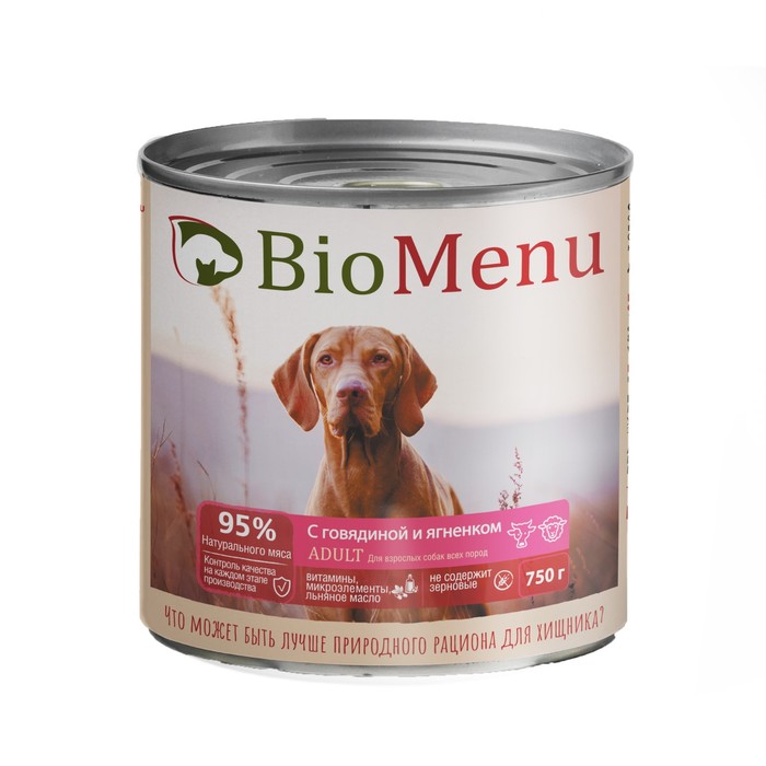 Влажный корм BioMenu тушеная говядина и ягненок для собак, 750 г - Фото 1