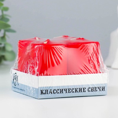 Набор свечей - цилиндров «Интерьерный», 4 шт., 6×4 см, 10 ч, красный