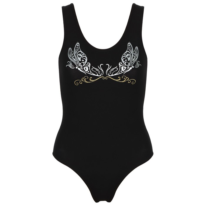 Купальник гимнастический Grace Dance «Бабочка», на широких бретелях, р. 30, цвет чёрный