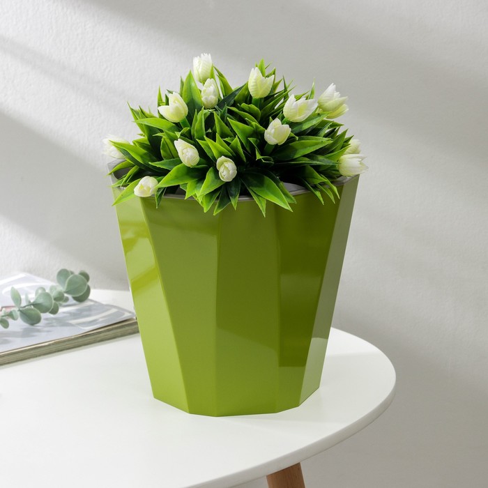 Кашпо для цветов со вставкой «Палермо», 3,6 л, цвет оливковый - Фото 1