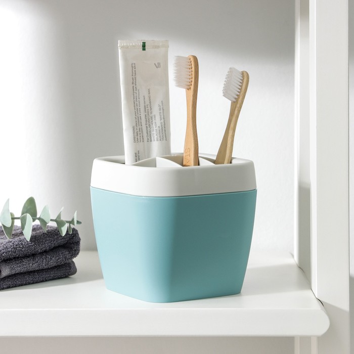 Подставка для зубных щёток Martika «Эллиса», 10.4×10.4×9.9 см, пластик, бирюзовая - Фото 1