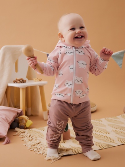 Костюм для девочки (худи, брюки) «Крошка Я. Киса», рост 74-80 см, розовый, лиловый