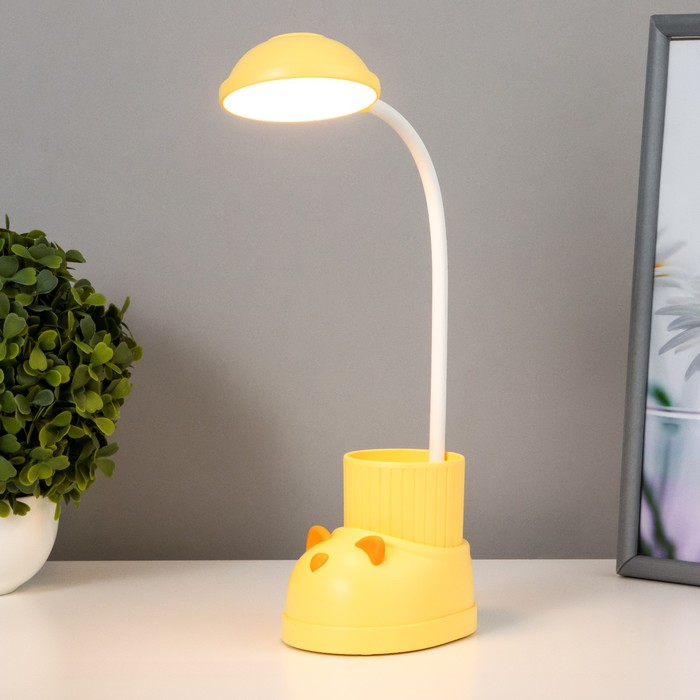 Лампа настольная "Ботинок кот" LED 3 режима 3Вт USB органайзер желтый 8х11х31 см RISALUX - фото 1907453894