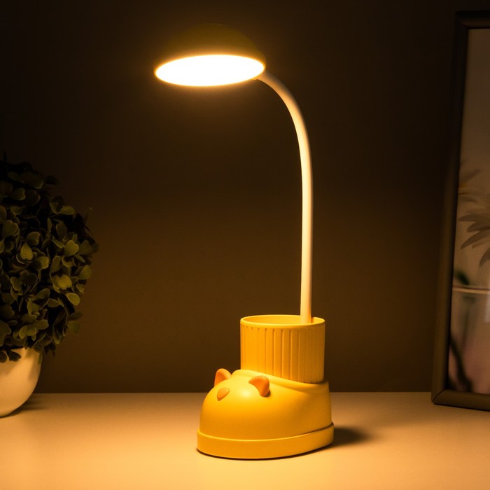 Лампа настольная "Ботинок кот" LED 3 режима 3Вт USB органайзер желтый 8х11х31 см RISALUX - фото 1907453895