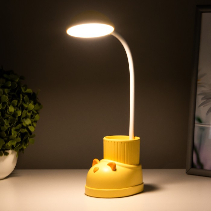 Лампа настольная "Ботинок кот" LED 3 режима 3Вт USB органайзер желтый 8х11х31 см RISALUX - фото 1907453897