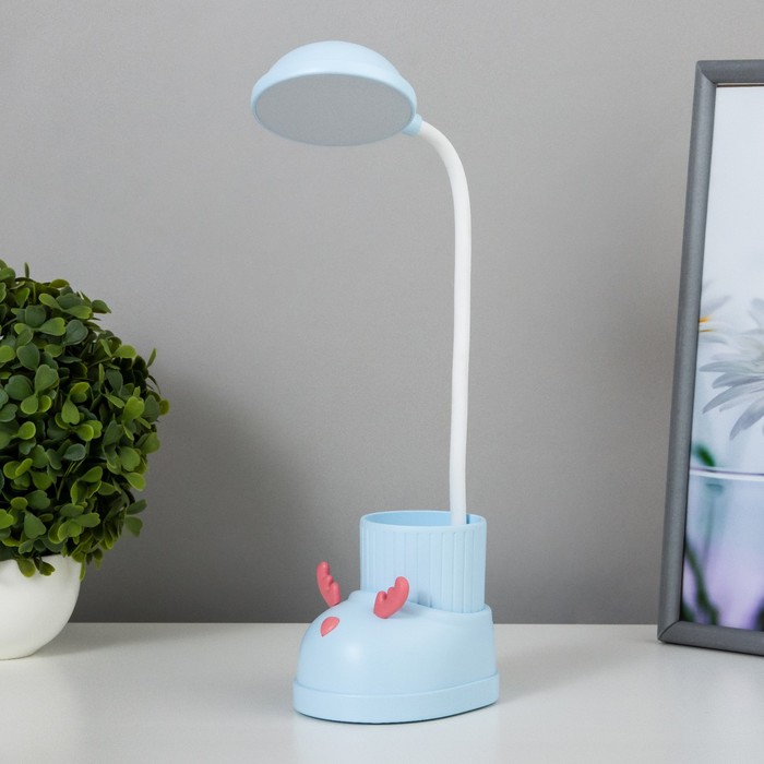 Лампа настольная «Ботинок лось» LED 3 режима 3 Вт USB органайзер синий 8×11×31 см RISALUX - Фото 1