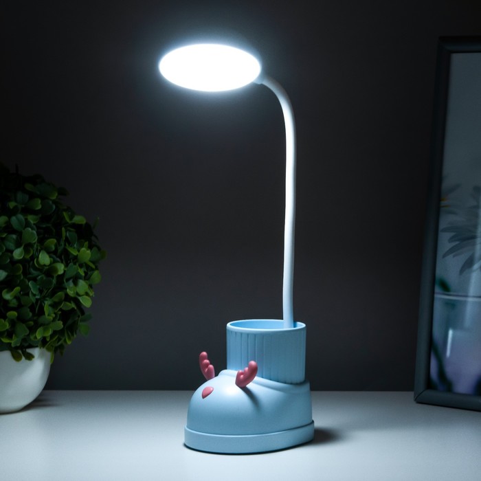 Лампа настольная "Ботинок лось" LED 3 режима 3Вт USB органайзер синий 8х11х31 см RISALUX - фото 1907453911