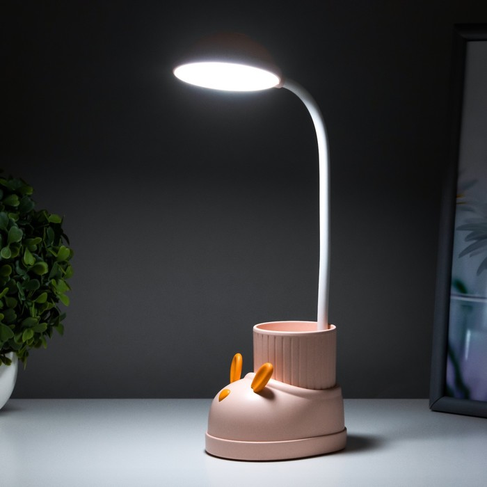 Лампа настольная "Ботинок заяц" LED 3 режима 3Вт USB органайзер  розовый 8х11х31 см RISALUX - фото 1907453926