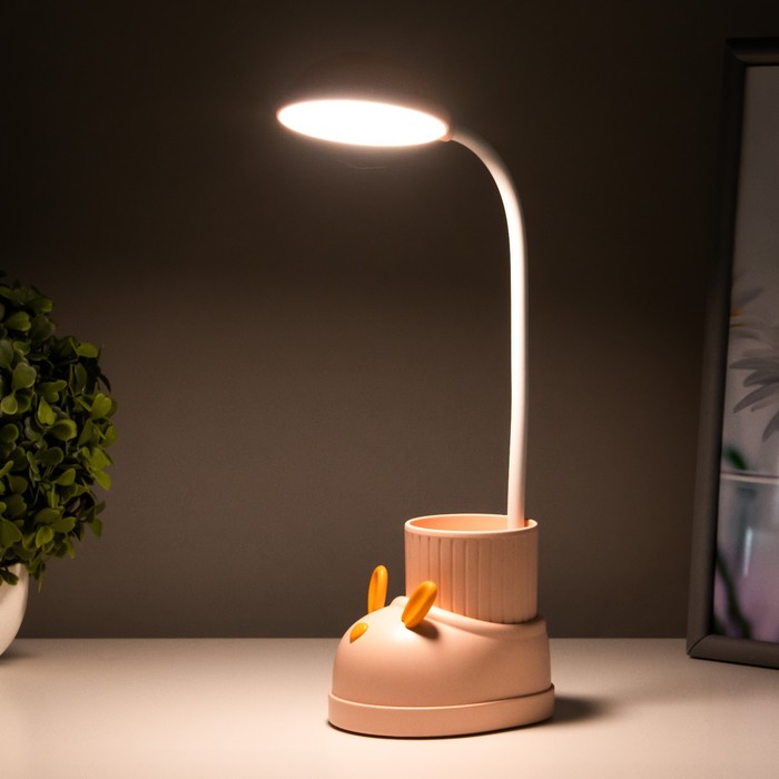 Лампа настольная "Ботинок заяц" LED 3 режима 3Вт USB органайзер  розовый 8х11х31 см RISALUX - фото 1886850552